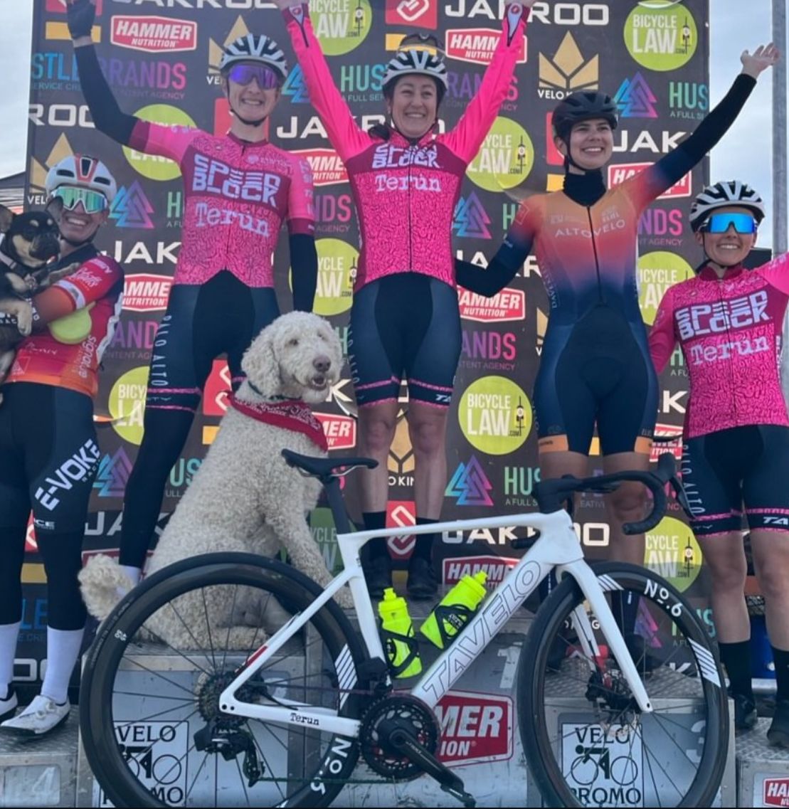 Podium with the team dog